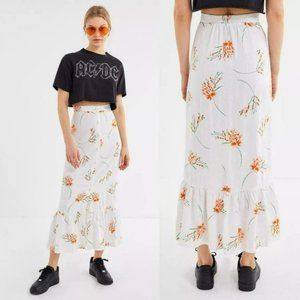 Urban Outfitters Selma Linen Ruffle Button Maxi Skirt Size XS